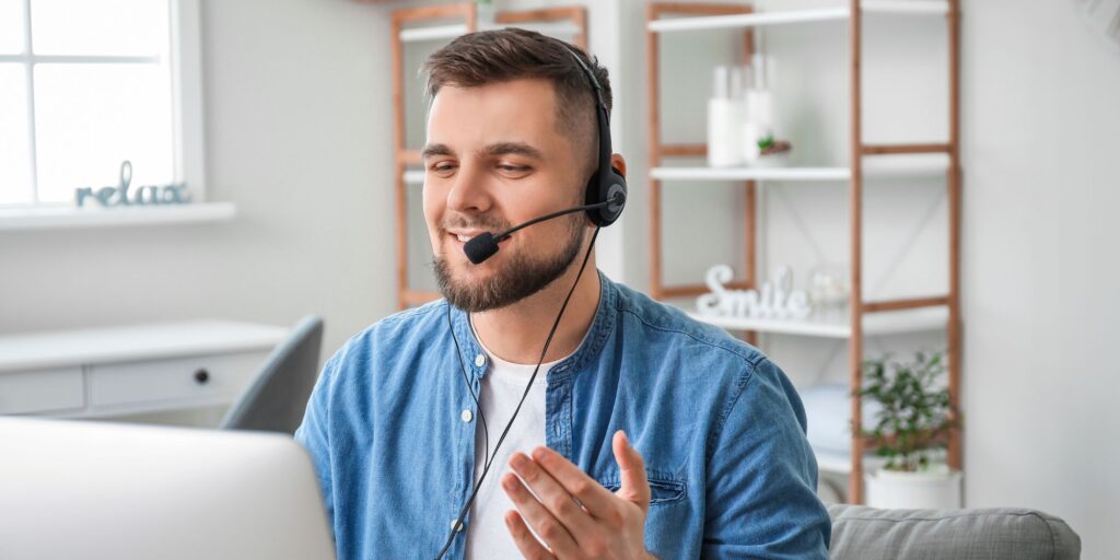 man giving technical support over the phone technical support for seniors