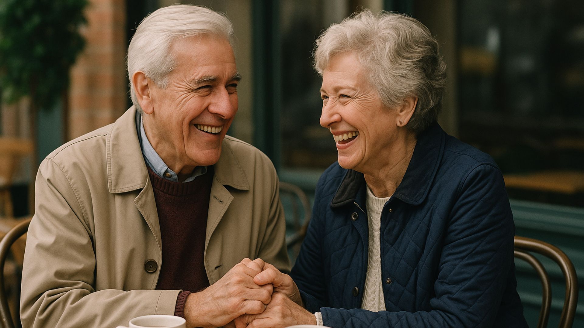 elderly couple in a cafe on a date - dating over 60